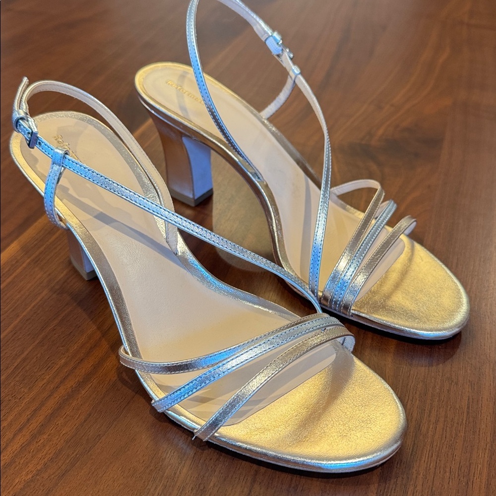 NEW Reformation Pixie High Heel Sandal in Gold Silver Sz 10 - Picture 7 of 13